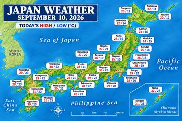Japan weather map, Thursday, September 10, 2026