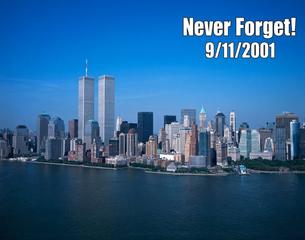 Lower Manhattan and the twin towers of the World Trade Center as they stood before September 11, 2001