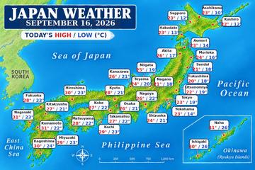 Japan weather map, Wednesday, September 16, 2026
