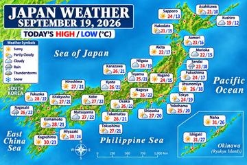 Japan weather map, Saturday, September 19, 2026