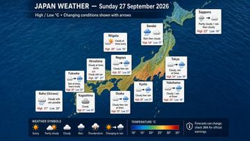 Japan weather map, Sunday, September 27, 2026