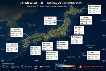 Japan weather map, Tuesday, September 29, 2026