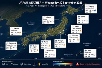 Japan weather map, Wednesday, September 30, 2026