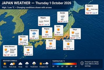 Japan weather map, Thursday, October 1, 2026