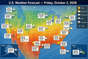 United States weather map, Friday, October 2, 2026