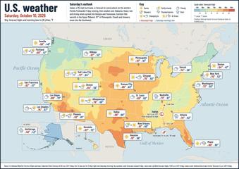 United States weather map, Saturday, October 10, 2026