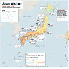 Japan weather map, Tuesday, October 13, 2026