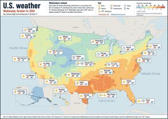 United States weather map, Wednesday, October 14, 2026